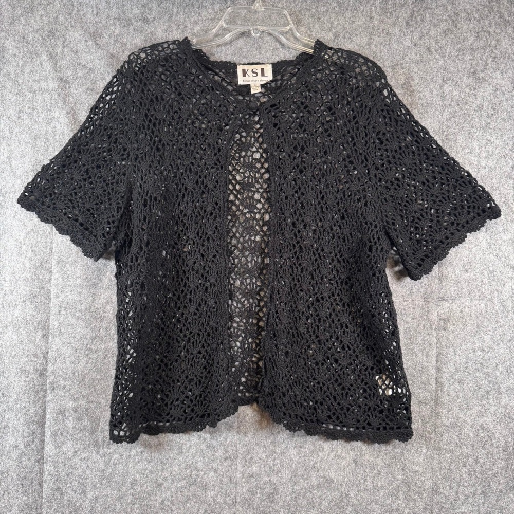 Vintage Y2K Open Crochet Cardigan Womens 2X Dark Romantic Festival Cottage Black